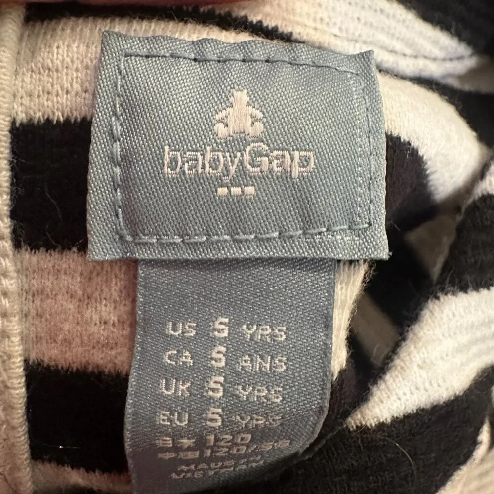 Black & White Striped BabyGap Dress For Girls Size 4-5 YRS 3/4 Sleeves